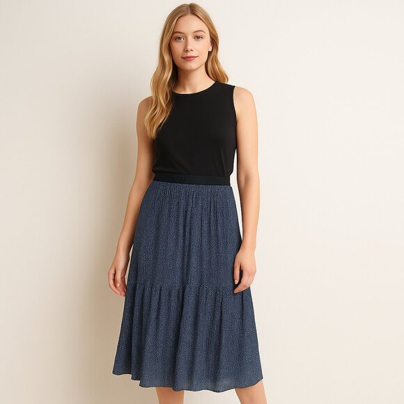 Adrianna Papell Dresses & Skirts - Adrianna Papell Blue Pleated Midi Skirt Polka Dot Elastic Waist Flowy A-Line S
